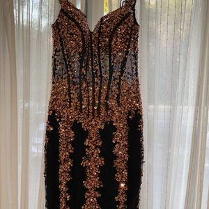 Black and Rose Gold Prom Dress (Camille La Vie)